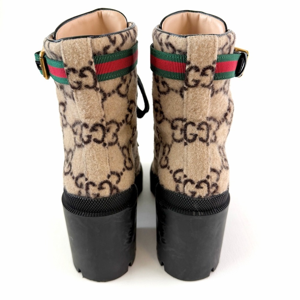 GUCCI | GG Wool Lug Sole Combat Boots Web Strap Ankle EU 38 - Picture 8 of 15
